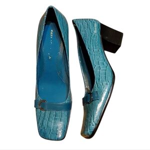 Easy Spirit Smartshoe Turquoise Crocodile Embossed Block Heel Shoe Size 8